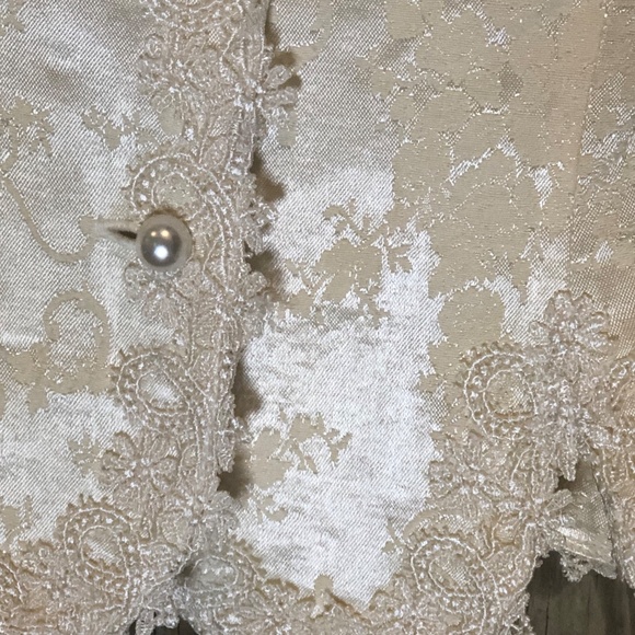 VTG 90s Ivory Brocade/Lace Trim Peplum Jacket/Full Skirt Womens Set 4P~Wedding - Picture 9 of 16